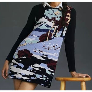 Women's Maeve by Anthropologie S Black Multi-color Crew Neck Sweater